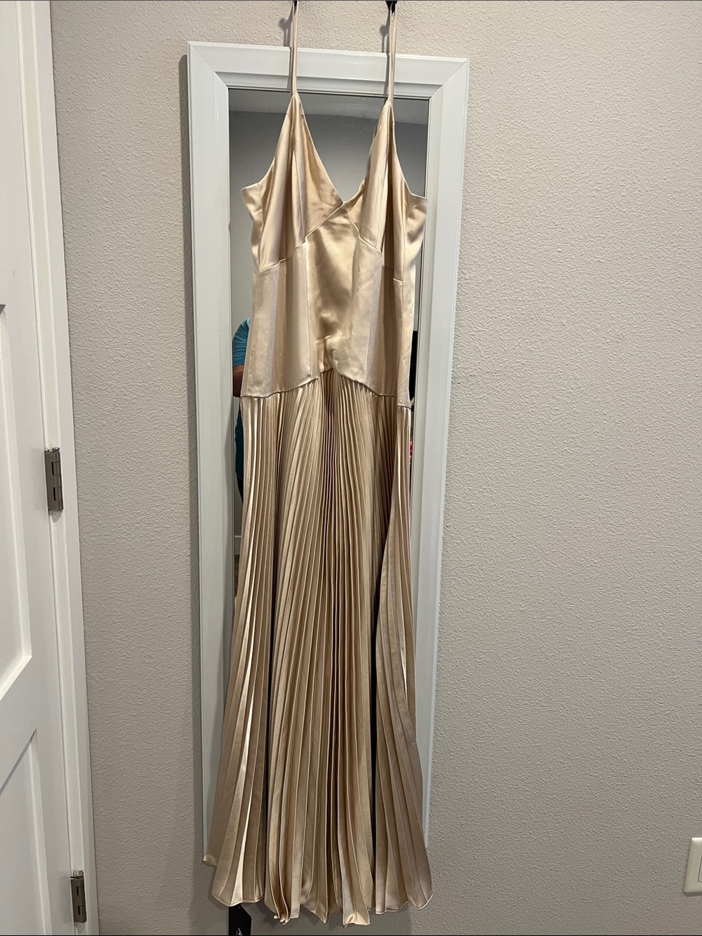 ASTR Gold Satin Pleated Maxi Dress - Picture 1 of 3